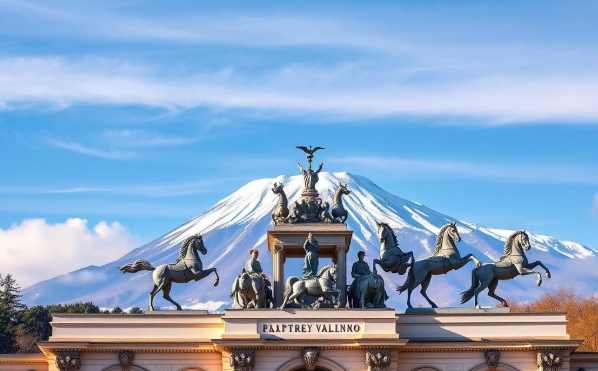 the vittoriano quadriga and the snow-capped monte velino